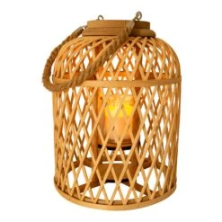 Lanterne Solaire LED Panier Bambou 29 cm Naturel