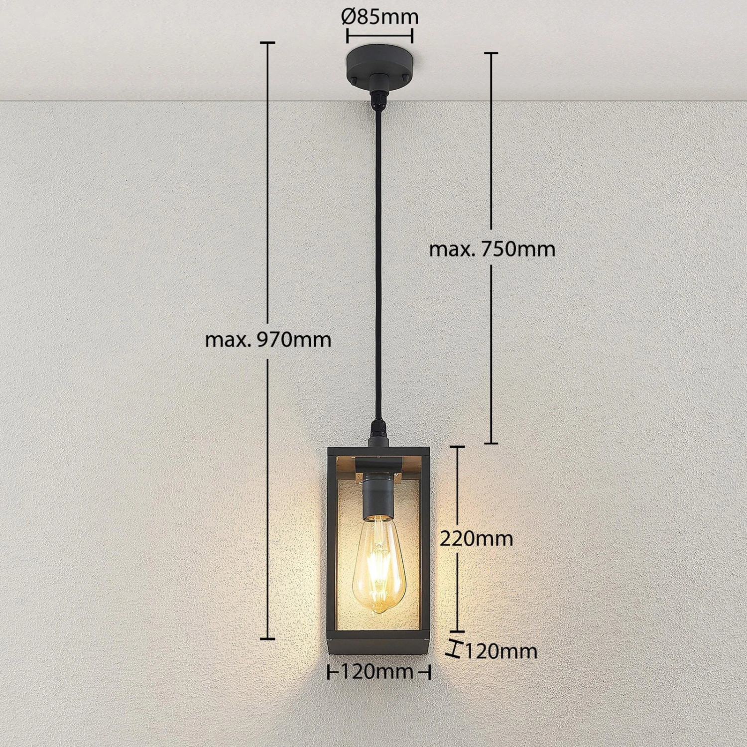 Lindby Filimon Suspension, Gris Foncé, E27 4 Lindby Filimon Suspension, Gris Foncé, E27 – Image 4
